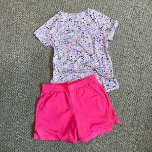 Athletic Works Girls Paint Splatter Activewear Set Pink White 2pc Size L 10/12